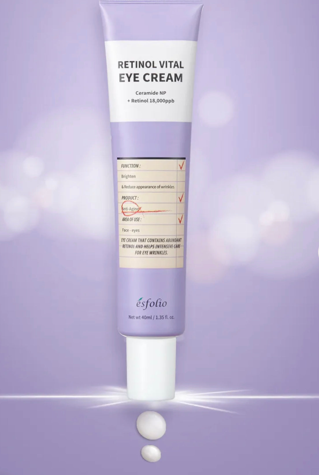 ESFOLIO - Crème anti-rides yeux à la rétinol 40ml